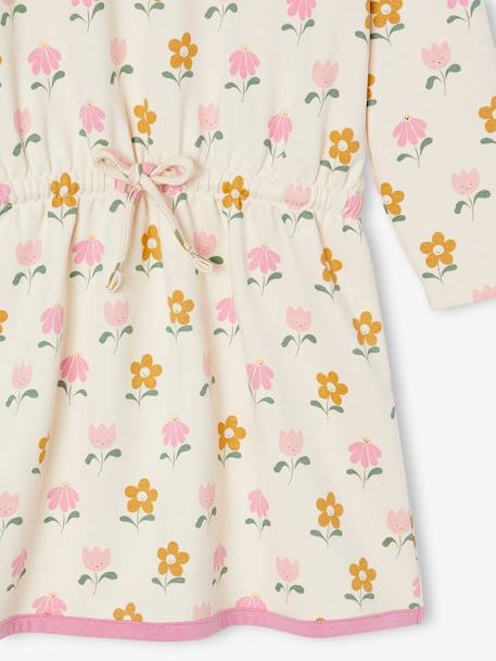 Vestido em moletão às flores, para menina baunilha 