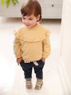 Sweat-shirt com folho em bordado inglês, para bebé menina ocre+rosa-velho 