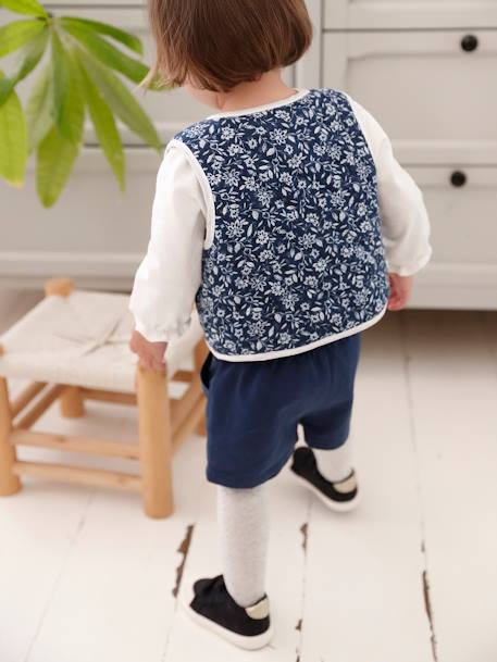 Conjunto camisola + colete às flores + calções, para bebé menina azul-ganga 