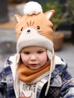 Conjunto animal, com gorro + gola snood + luvas, para bebé noz pecã 