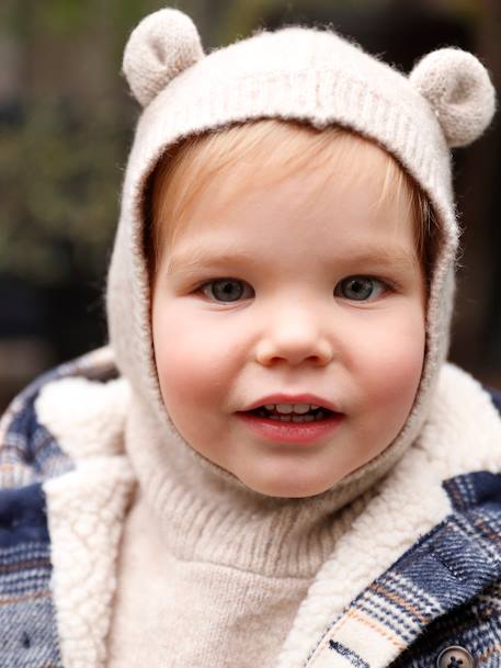 Gorro com plastrão em malha, para bebé menina bege mesclado+rosa-pálido 