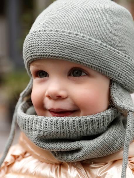 Conjunto gorro + gola snood + luvas de polegar, para bebé menino, BASICS azul-acinzentado+verde-água 