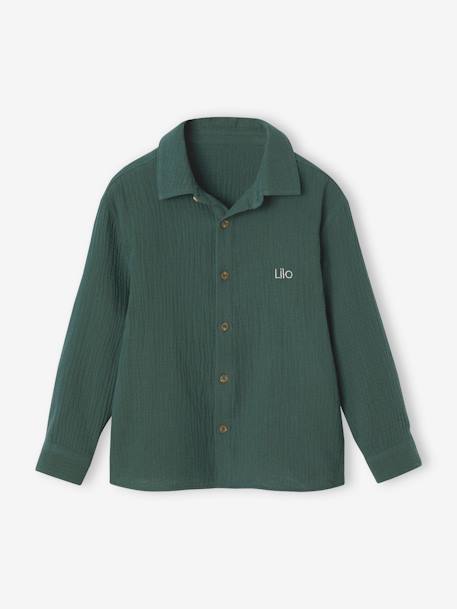 Camisa em gaze de algodão, para menino verde-abeto 