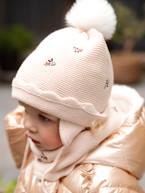 Conjunto gorro + gola snood + luvas para bebé menina bege-rosado 