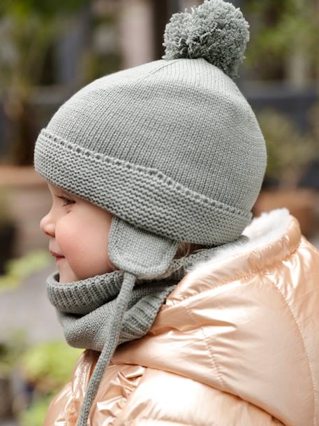 Conjunto gorro + gola snood + luvas de polegar, para bebé menino, BASICS azul-acinzentado+verde-água 