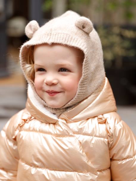 Gorro com plastrão em malha, para bebé menina bege mesclado+rosa-pálido 