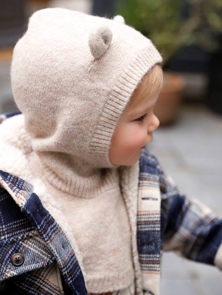 Gorro com plastrão em malha, para bebé menina bege mesclado+rosa-pálido 