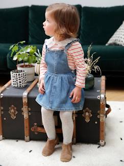 Denim-Bebé 0-36 meses-Vestido estilo jardineiras em ganga, folhos nas alças, para bebé