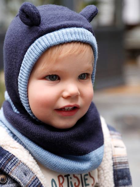 Conjunto para bebé menino com gorro + gola snood + luvas bicolores marinho 