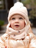 Conjunto gorro + gola snood + luvas para bebé menina bege-rosado 