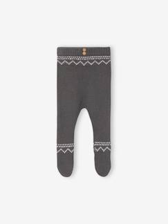 Bebé 0-36 meses-Calças, jeans-Calças com pés, em malha jacquard, para bebé