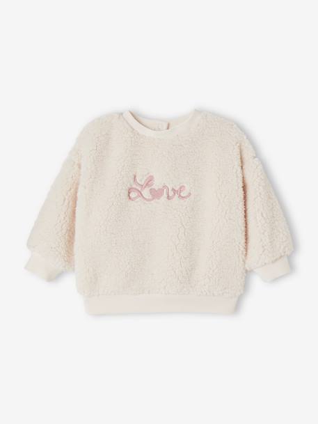 Sweat-shirt com bordado Love, em sherpa, para bebé cru 