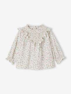 Bebé 0-36 meses-Blusas, camisas-Blusa às flores, favos e folhos, para bebé