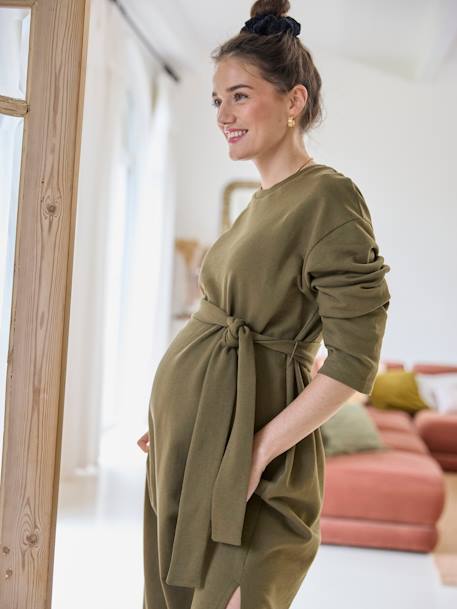 Vestido em moletão, com cinto, para grávida azeitona 