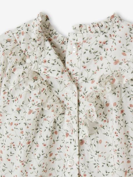 Blusa às flores, favos e folhos, para bebé cru 