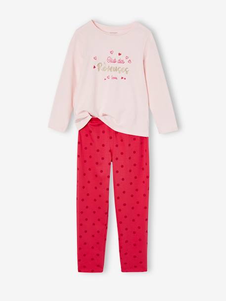 Pijama BASICS, inscrição 'Club des rêveuses' com glitter, para menina rosa-framboesa 