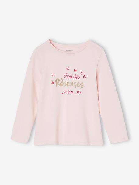 Pijama BASICS, inscrição 'Club des rêveuses' com glitter, para menina rosa-framboesa 