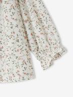 Blusa às flores, favos e folhos, para bebé cru 