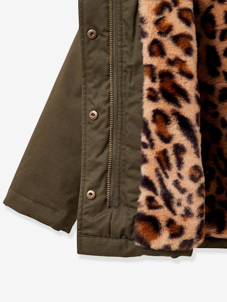 Parka com forro em leopardo, para menina, da CYRILLUS caqui 