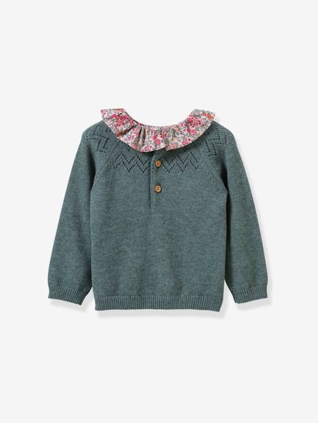 Camisola da CYRILLUS, gola em tecido Liberty®, para menina verde 