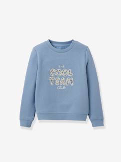 Menina 2-14 anos-Camisolas, casacos de malha, sweats-Sweatshirts -Sweat da CYRILLUS, mensagem Cool team em tecido Liberty, em algodão bio, para menina