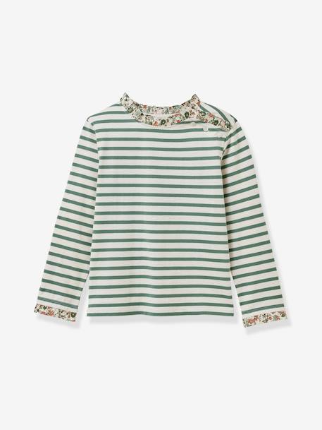 Camisola estilo marinheiro em tecido Liberty, para menina - algodão bio, da CYRILLUS verde 