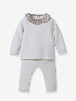 Bebé 0-36 meses-Conjunto em tricot com gola em tecido Liberty, para bebé, da CYRILLUS