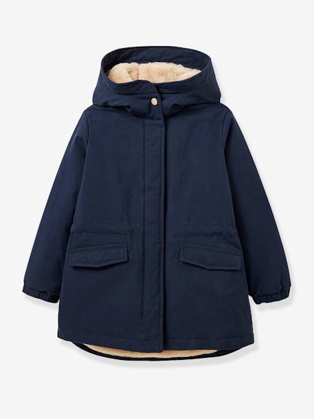 Parka da CYRILLUS, com forro em imitação pelo, para menina marinho+rosa 