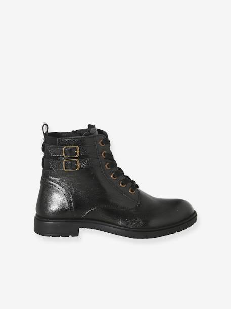 Botas Gavroche, em pele, para menina castanho+preto 