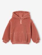 Sweat com capuz, em sherpa, para menina cru+malva 