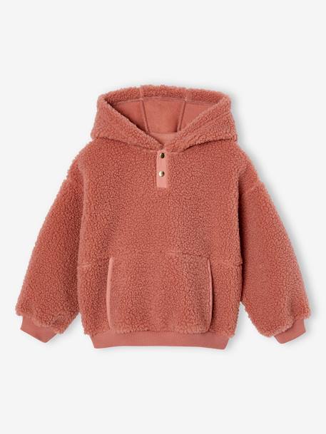 Sweat com capuz, em sherpa, para menina cru+malva 