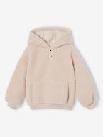 Sweat com capuz, em sherpa, para menina cru+malva 