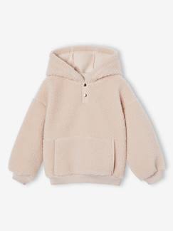 Menina 2-14 anos-Camisolas, casacos de malha, sweats-Sweat com capuz, em sherpa, para menina