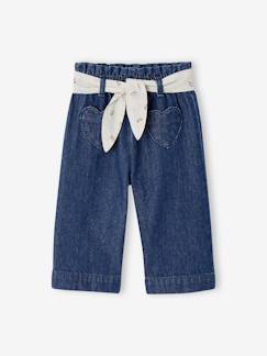 Denim-Bebé 0-36 meses-Jeans largos com cinto para atar, para bebé