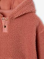 Sweat com capuz, em sherpa, para menina cru+malva 