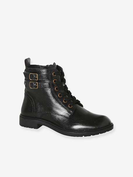 Botas Gavroche, em pele, para menina castanho+preto 