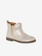 Botas em pele, para menina dourado+marinho 