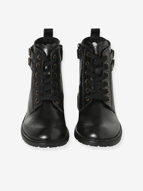 Botas Gavroche, em pele, para menina castanho+preto 