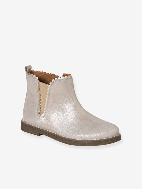 Botas em pele, com elástico, para menina dourado+marinho 