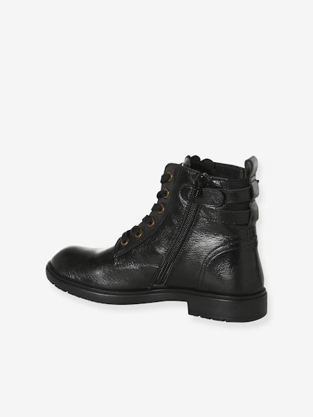 Botas Gavroche, em pele, para menina castanho+preto 