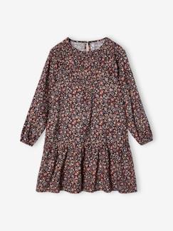 -Vestido com folho, estampado às flores, para menina