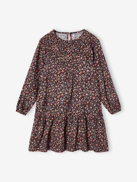 Vestido com folho, estampado às flores, para menina estampado rosa 