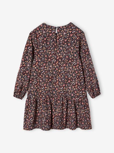 Vestido com folho, estampado às flores, para menina estampado rosa 