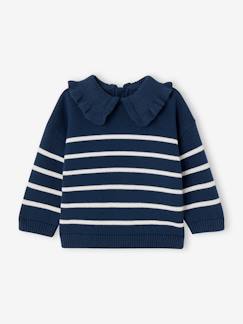 Bebé 0-36 meses-Camisolas, casacos de malha, sweats-Camisolas-Camisola às riscas, gola com folho, para bebé