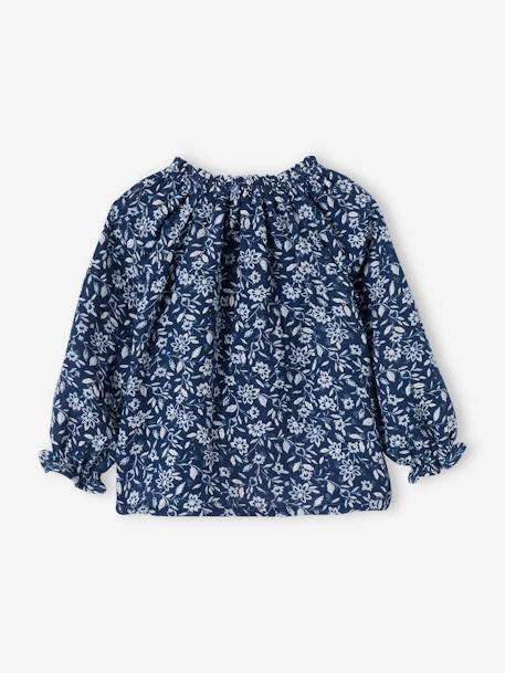 Blusa às flores, em gaze de algodão, para bebé menina azul-ganga 