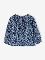 Blusa às flores, em gaze de algodão, para bebé menina azul-ganga 