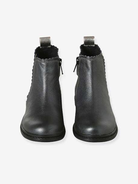 Botas fantasia, em pele, com fecho e elástico, para menina antracite 