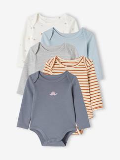 Bebé 0-36 meses-Bodies-Lote de 5 bodies, de mangas compridas, com cavas americanas, em algodão bio, para bebé