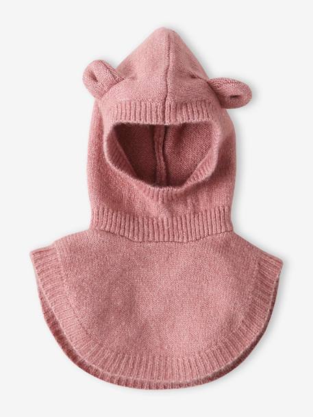 Gorro com plastrão em malha, para bebé menina bege mesclado+rosa-pálido 