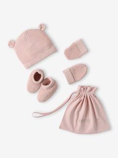 Bebé 0-36 meses-Acessórios-Conjunto gorro, luvas e sapatinhos, bolsa a condizer, para recém-nascido